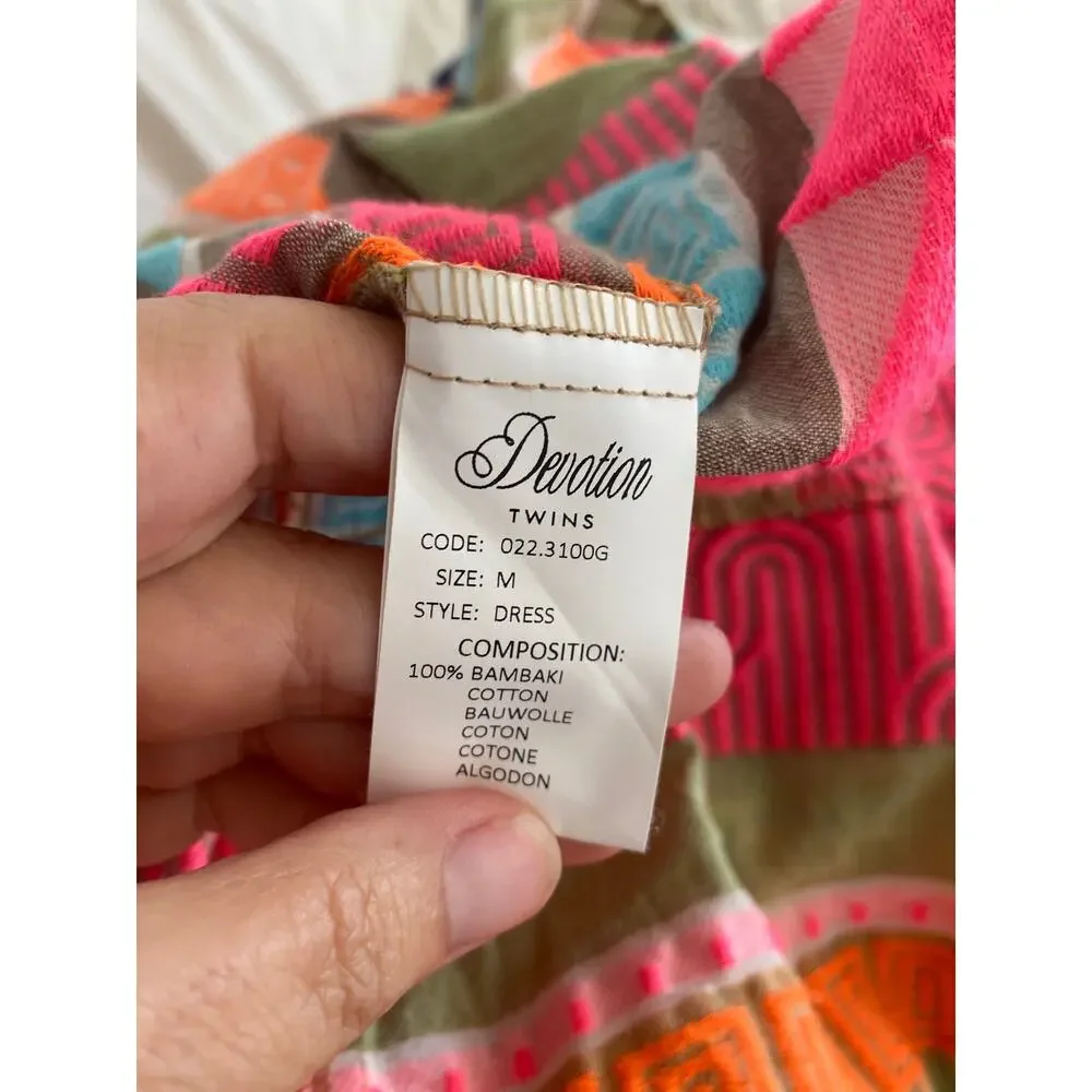 Devotion Twins Ella Short Mini Dress Pink Orange Print Anthropologie Medium - Picture 6 of 6